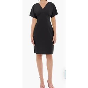 Donna Morgan Black V Neck Short Sleeve Empire Waist Sheath Midi Dress Sz 6 NWOT!